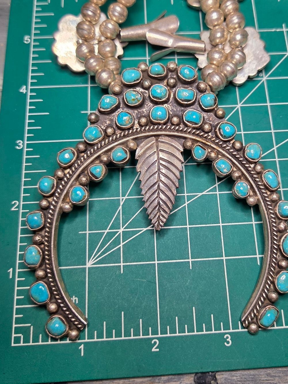Vintage Navajo-Style Turquoise Cluster Squash Blossom Necklace, 320g - Picture 4 of 8